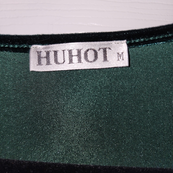 Green Velvet Wrap Dress, V-Neck Long Sleeve Midi, Holiday Party Dress, Women's M - Picture 5 of 7